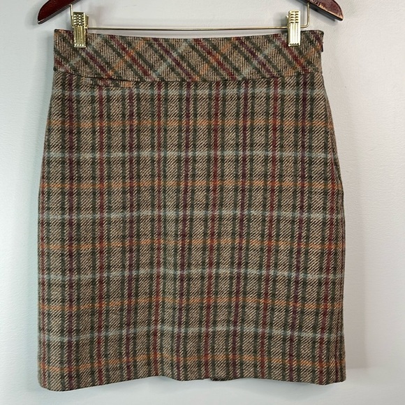 L.L.Bean Favourite Fit Skirt Wool Blend Weave Plaid Tartan Brown Tan Burgundy 6P - Picture 11 of 11